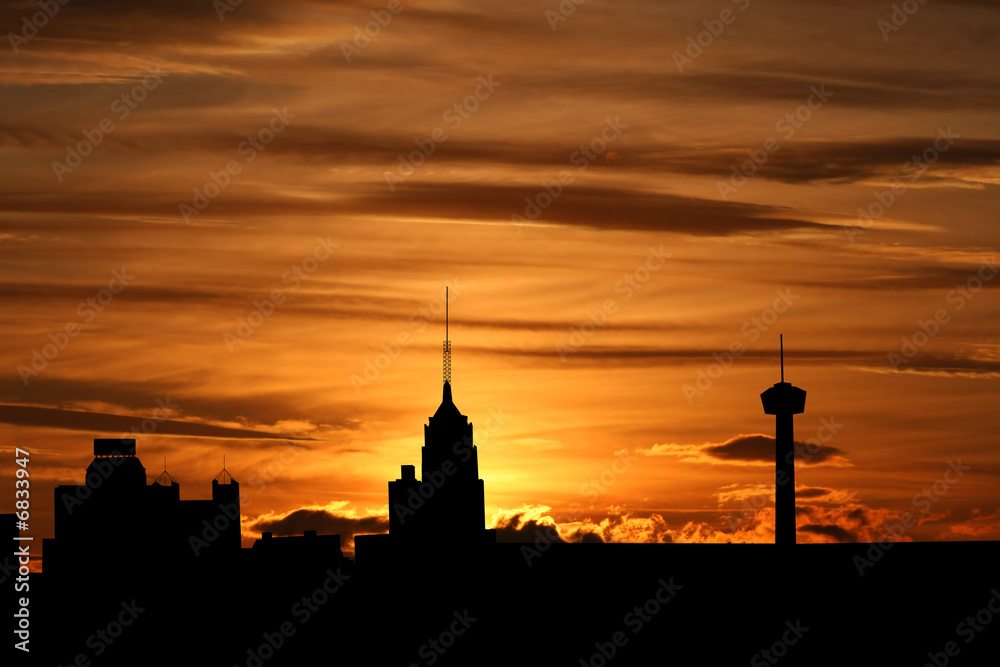 San Antonio skyline at sunset illustration San Antonio skyline at sunset illustration