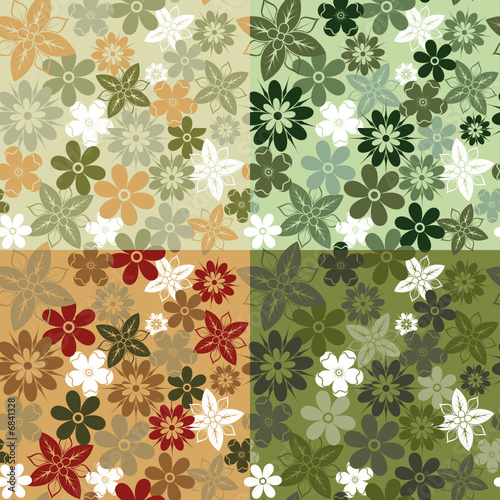 Four variants of color camouflage seamless flower pattern