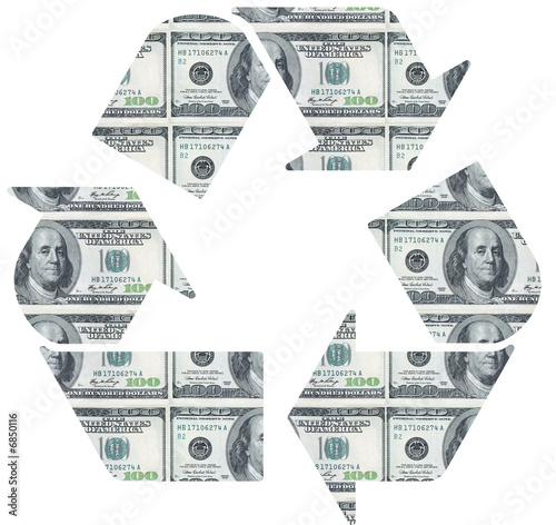 Recycle symbol on dollar bill background