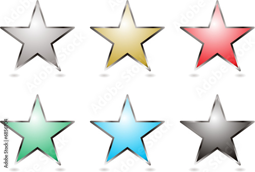 Six star shaped buttons with a silver bevel