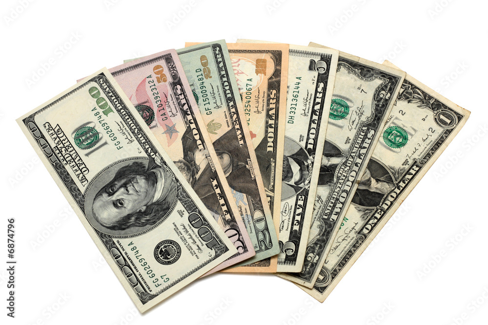 Dollar bills of 1,2,5,10,20,50 and 100 worth Dollar bills of 1,2,5,10,20,50 and 100 worth