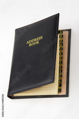 Black leather address book with A-Z tabs