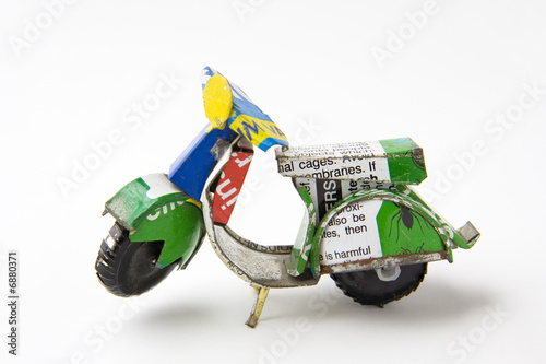 Model scooter, handmade from used tin cans