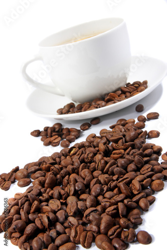 Coffee cup with beans (shallow dof focus on the beans)