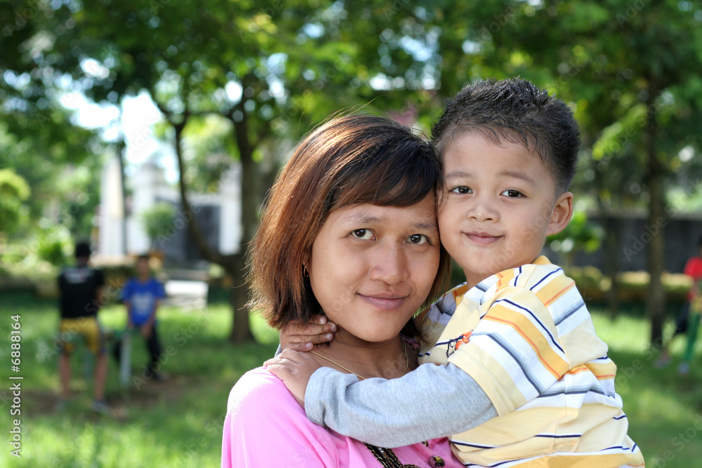 asian mother and son at garden asian mother and son at garden