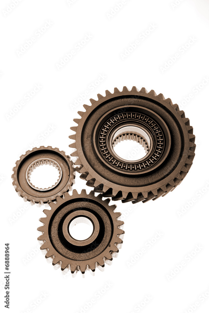 Three metal gears isolated over white Three metal gears isolated over white