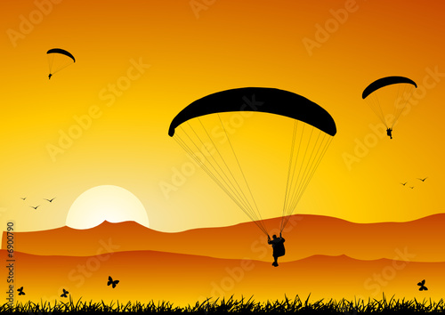 Parachute at sunset