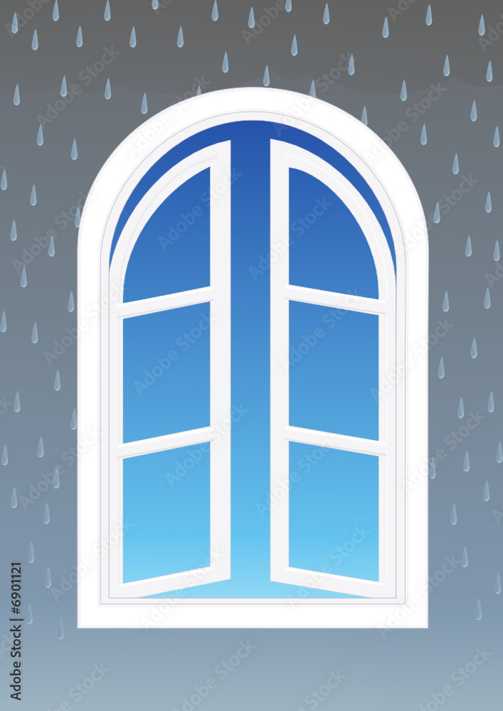 Mauvais temps et fenêtre sur un ciel bleu