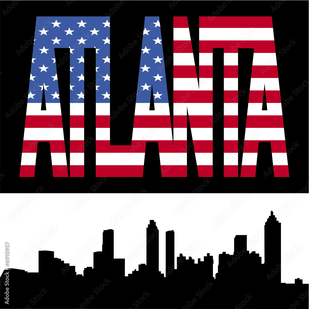 Obraz premium Atlanta skyline with flag text