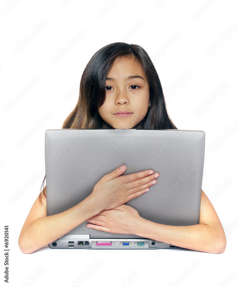 Girl and laptop computer Girl and laptop computer