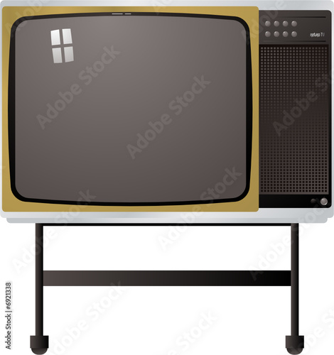 Illustration of a tv from the seventies with metal stand