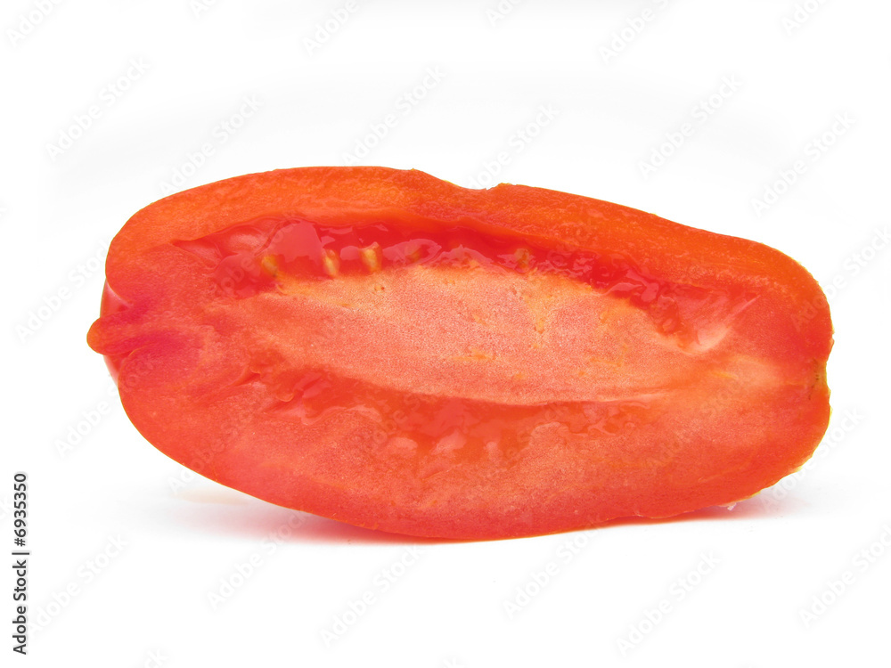 Tomato long cross section isolated on white background
