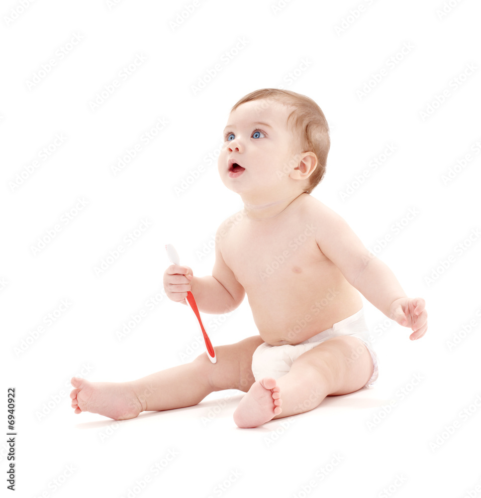 baby boy in diaper with toothbrush #2 baby boy in diaper with toothbrush #2