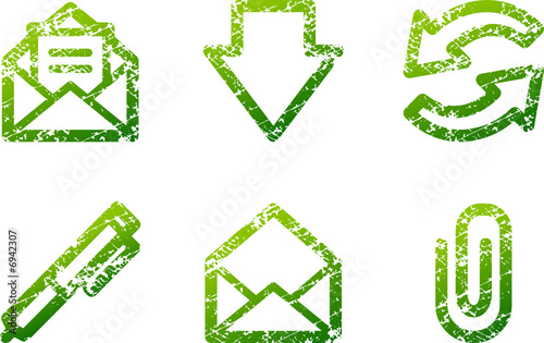 Green grunge e-mail contour icons V2