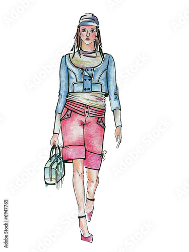 Drawn model with bag