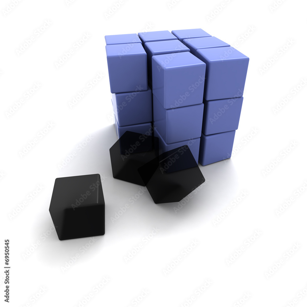 Blue and black cubes forming a big cube 011