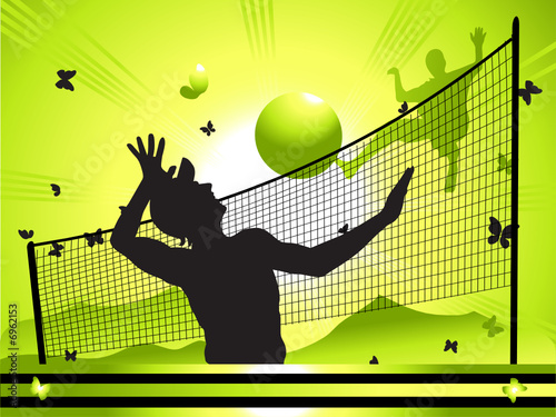 Landscape, nature, people play volleyball