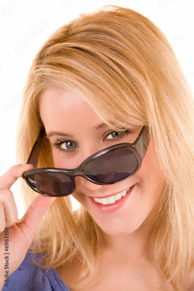 Beautiful Blonde Lady Looking Over Sunglasses Beautiful Blonde Lady Looking Over Sunglasses