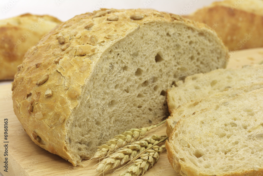 Fresh bread loaf and baguette