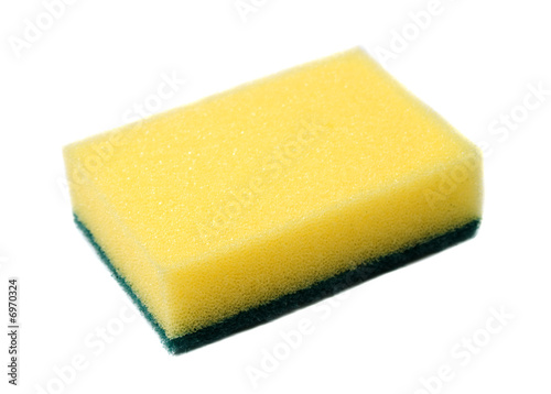 yellow sponge for dish washing on white background