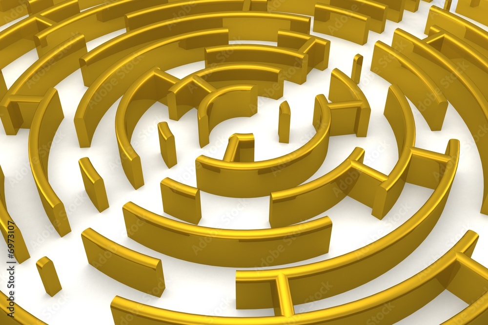The gold labyrinth with reflection. 3D image. The gold labyrinth with reflection. 3D image.