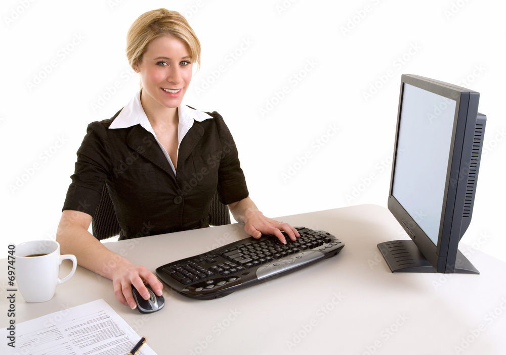 Smiling Businesswoman Working on her Computer Smiling Businesswoman Working on her Computer