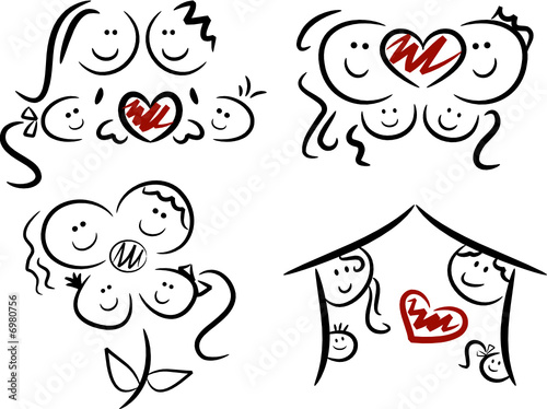 Icons/Symbole: Glückliche Familie (4-teiliges Set)  