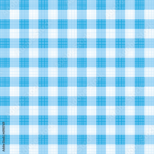 Seamless blue gingham repeat pattern with fabric texture