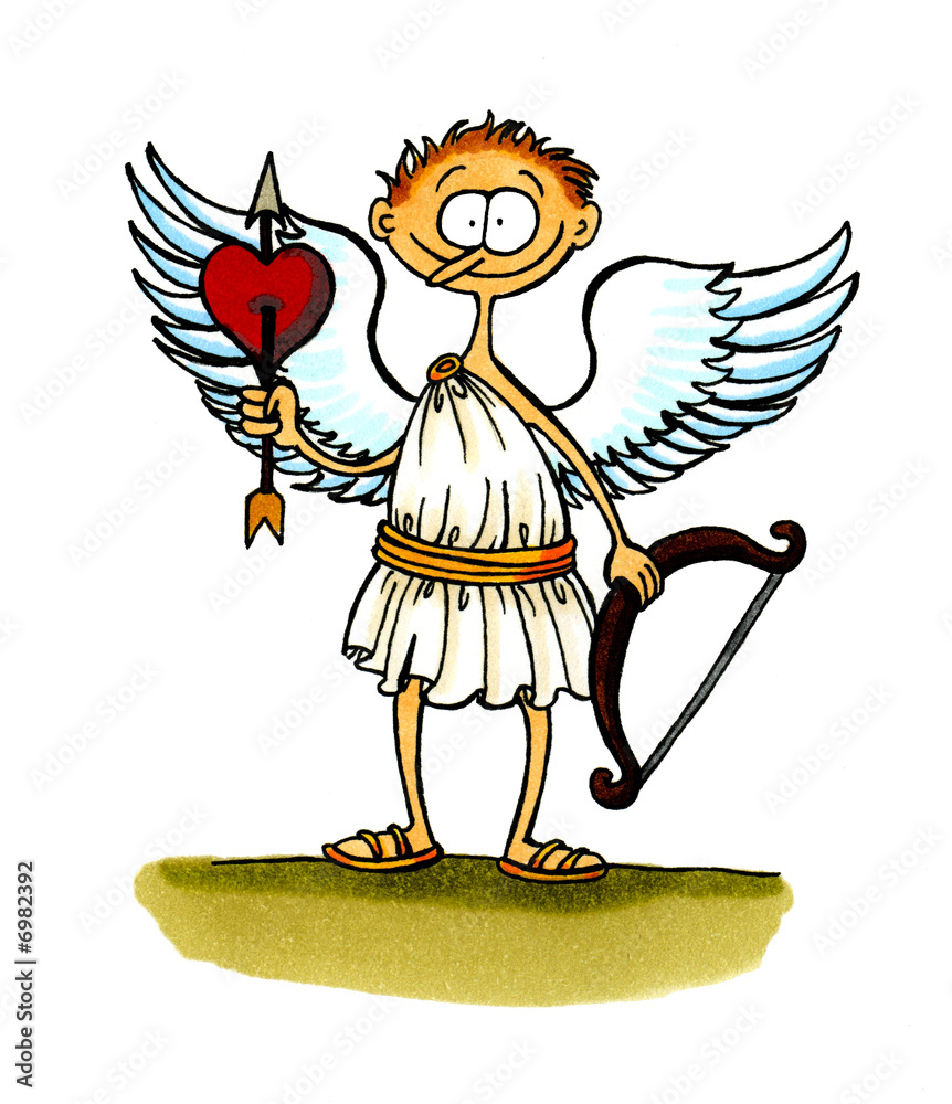 Der Engel Amor mit Pfeil und Bogen Stock-Illustration | Adobe Stock