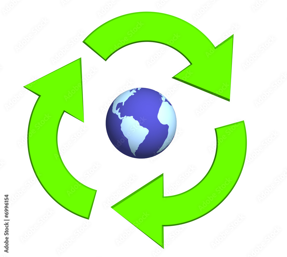 Ecological symbol -  Earth surrounded with green pointers