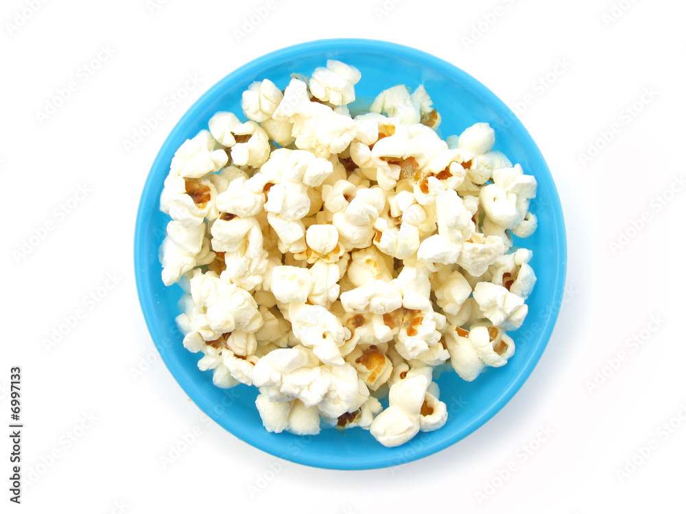 Popcorn in blue isolated on white background Popcorn in blue isolated on white background