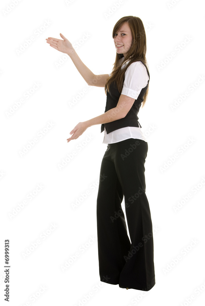 Young lady indicating Young lady indicating