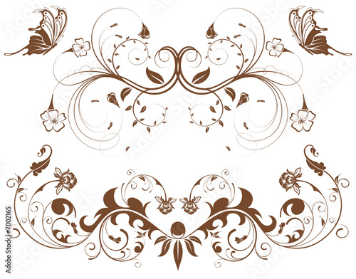 Collect flower border with butterfly, element for design, vector