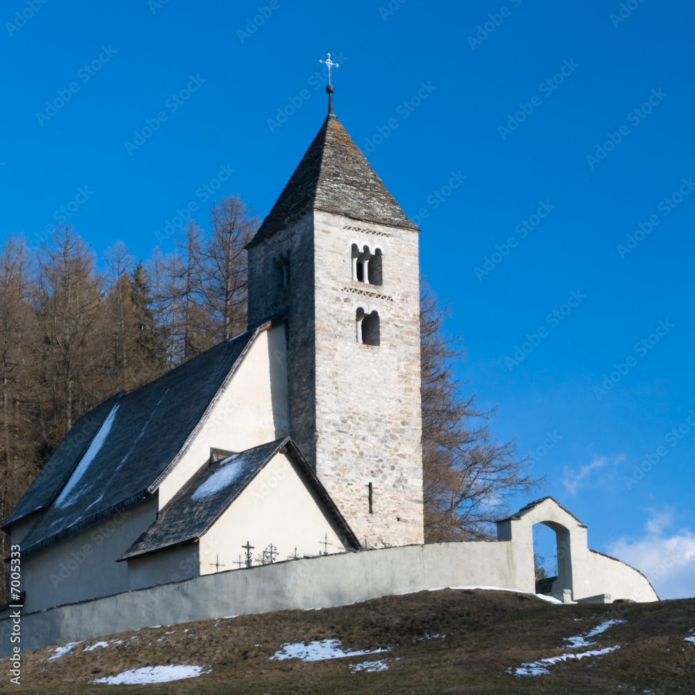 Alpine village Church, Switzerland