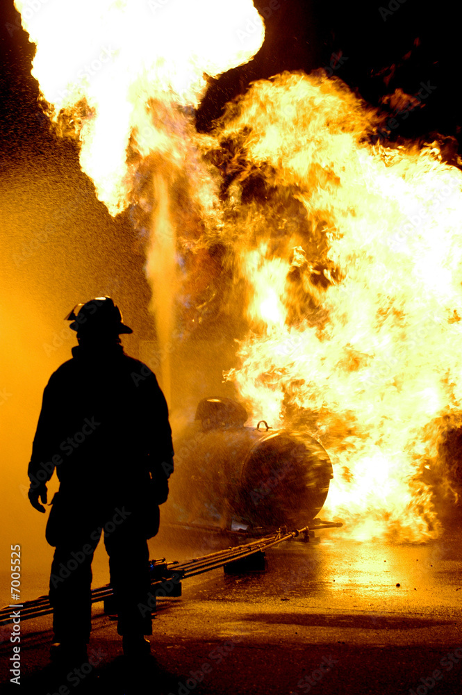 Naklejka premium Fire Fighter and Flames