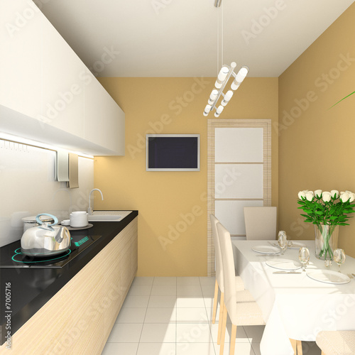 3D render modern interior of dining-room