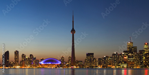 Panorama of Toronto skyline at dusk