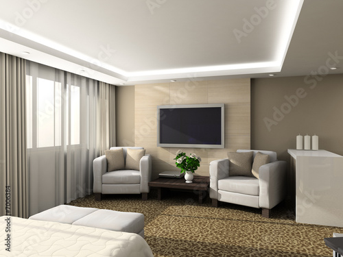 3D render modern interior of bedroom