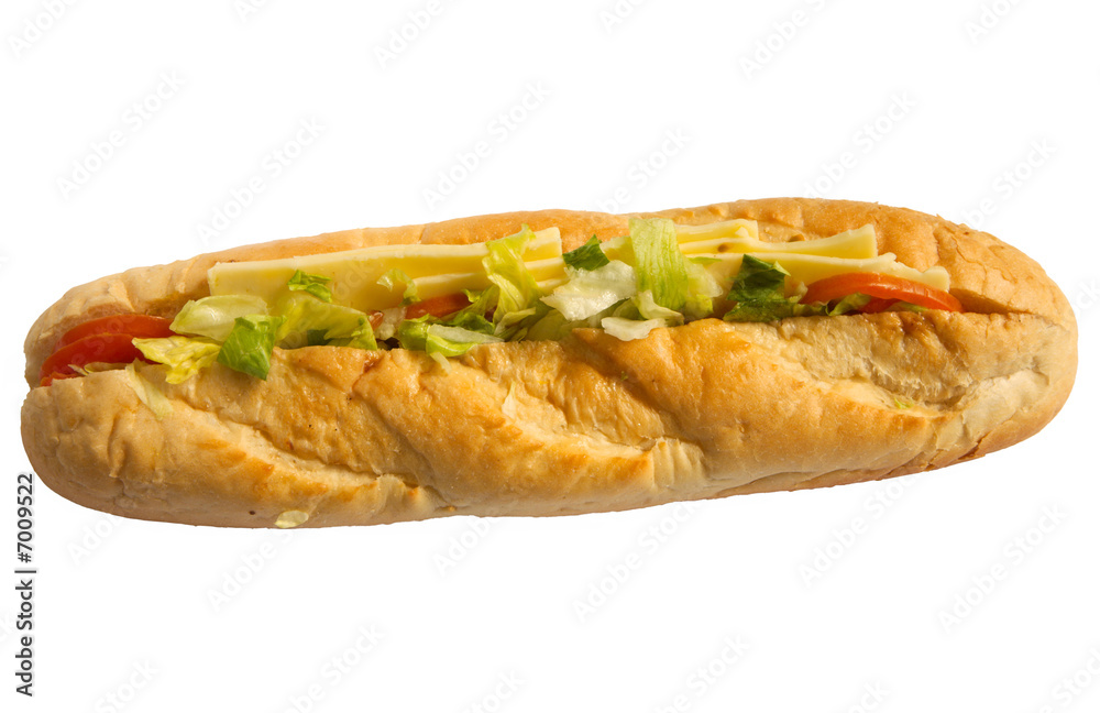 Cheese salad baguette isolated on a white background. Cheese salad baguette isolated on a white background.