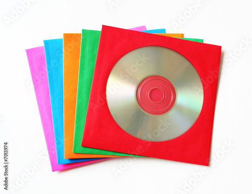 Set of five paper color envelopes for CD storage.