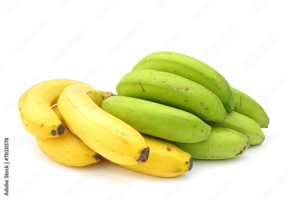 Bananas green and yellow isolated on white background