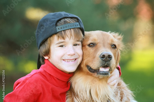 Canvas Print Little Boy and Dog