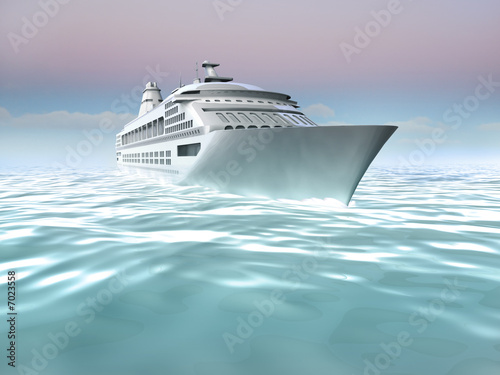 Illustration of cruise ship at sea. Non-realistic 3D render photo