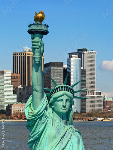 The Statue of Liberty and Manhattan Skyline