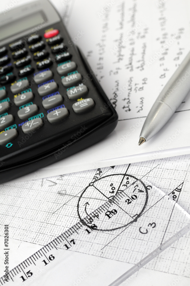Engineering layout and drawings on a table Engineering layout and drawings on a table