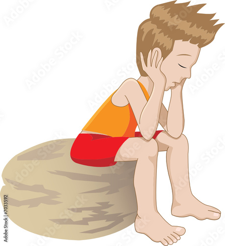 Cartoon of a lonely child thinking and bored
