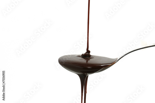 chocolate syrup on spoon