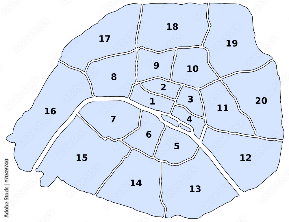 Carte des arrondissements de Paris Stock Vector | Adobe Stock