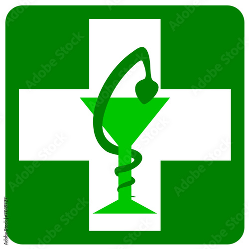 Caducée de pharmacie dans croix verte 3