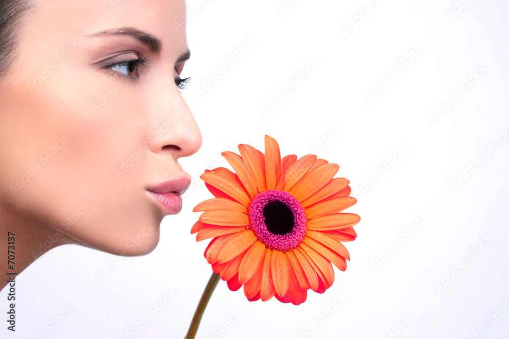 Frau Gesicht Blume Blüte Kuss orange Frau Gesicht Blume Blüte Kuss orange